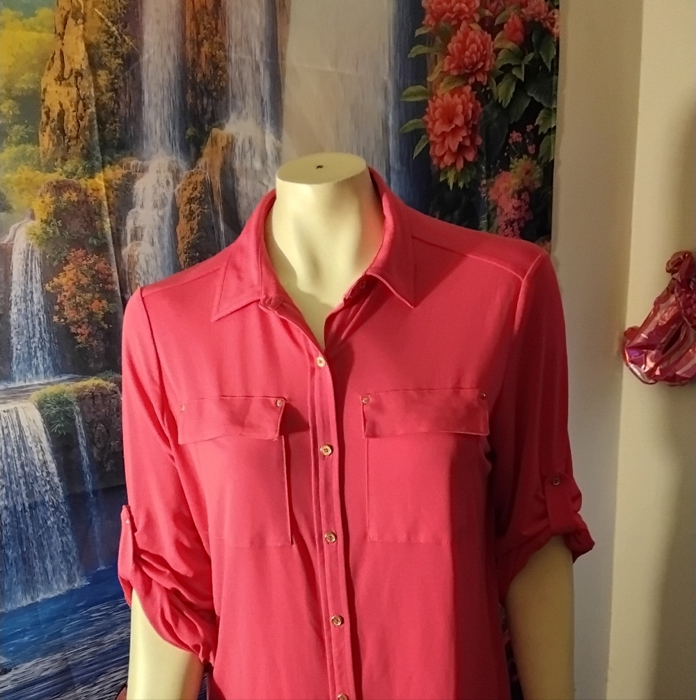 Calvin Klein pink knee length adjustable sleeve shirt dress Women's size 12